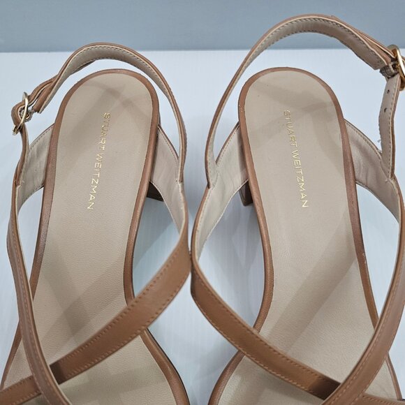 Stuart Weitzman Oasis 50mm Sandal Womens 8.5 Tan Leather Strappy Slingback Heel - Picture 8 of 16